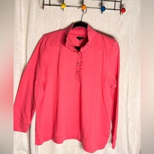 Talbots Pink Ruffle Henley Top 1X NWT